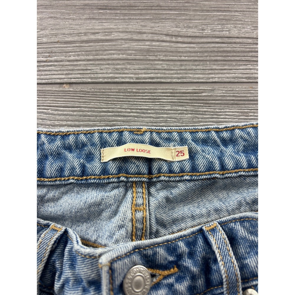 Levis Premium Low Loose Distressed Wide Leg Jeans Light Wash Blue 25 - Picture 6 of 8